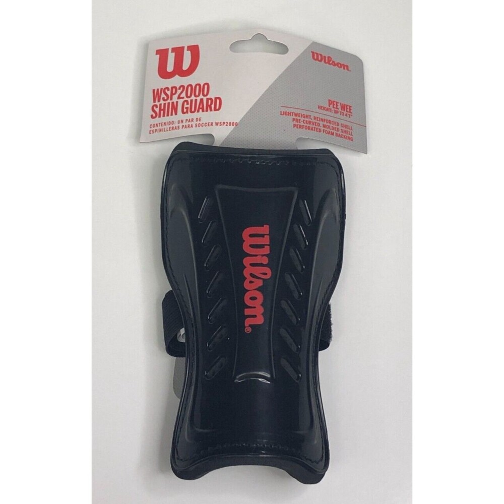 Wilson Peewee Shin Guards Kids Soccer WSP2000 BLACK Reinforced Shell NEW